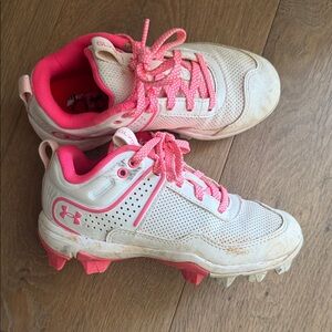 Under Armour Kids' Cream and Pink Sneakers